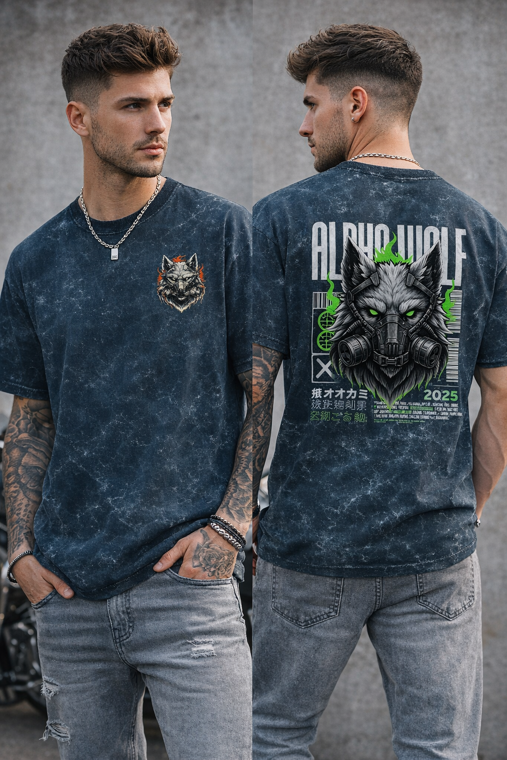 ALPHA WOLF Acid Washed Oversized Tee